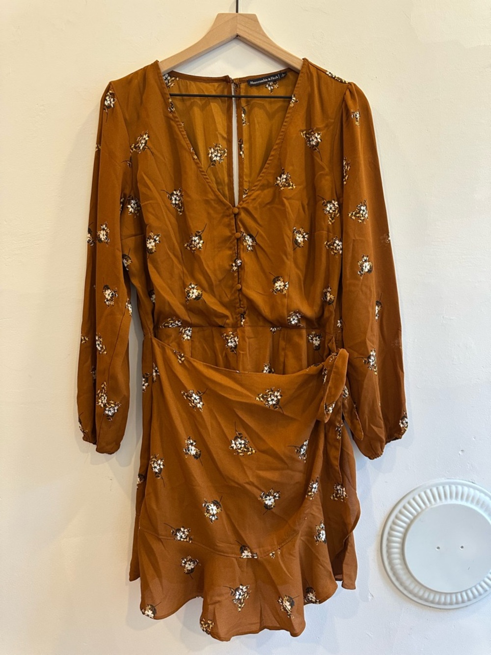 Abercrombie & Fitch Rust Floral Long Sleeve Tie-Waist Dress